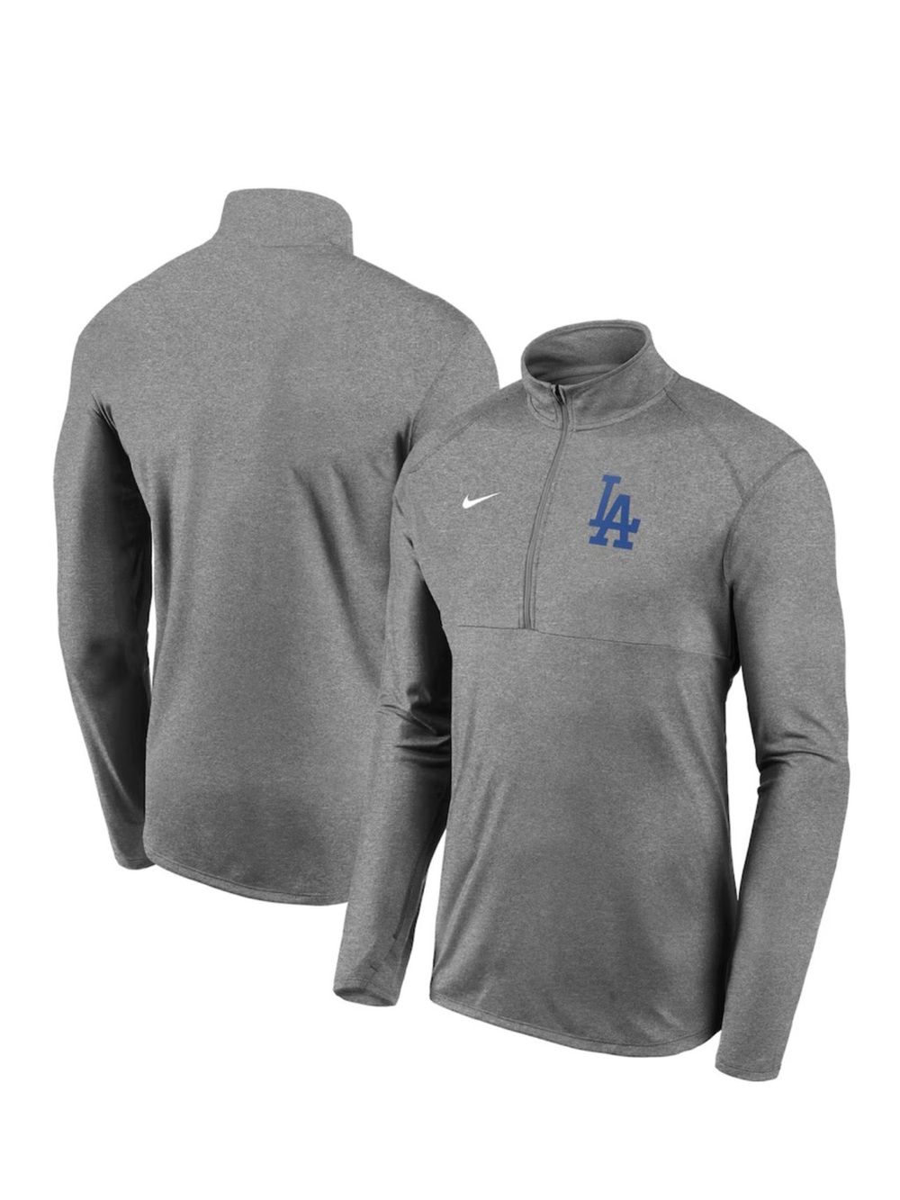 MLB Nike Los Angeles Dodgers Logo Gray Quarter-Zip Performance Pullover Jacket